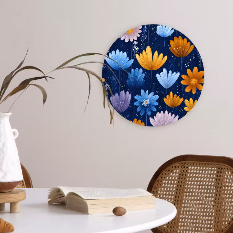 Muurcirkel - Bloemen - Patroon - Blauw - Contrast — 4