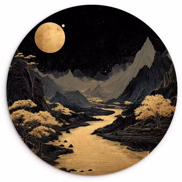 Muurcirkel - Gouden rivier - Bergen - Maan - Sterrenhemel — 1
