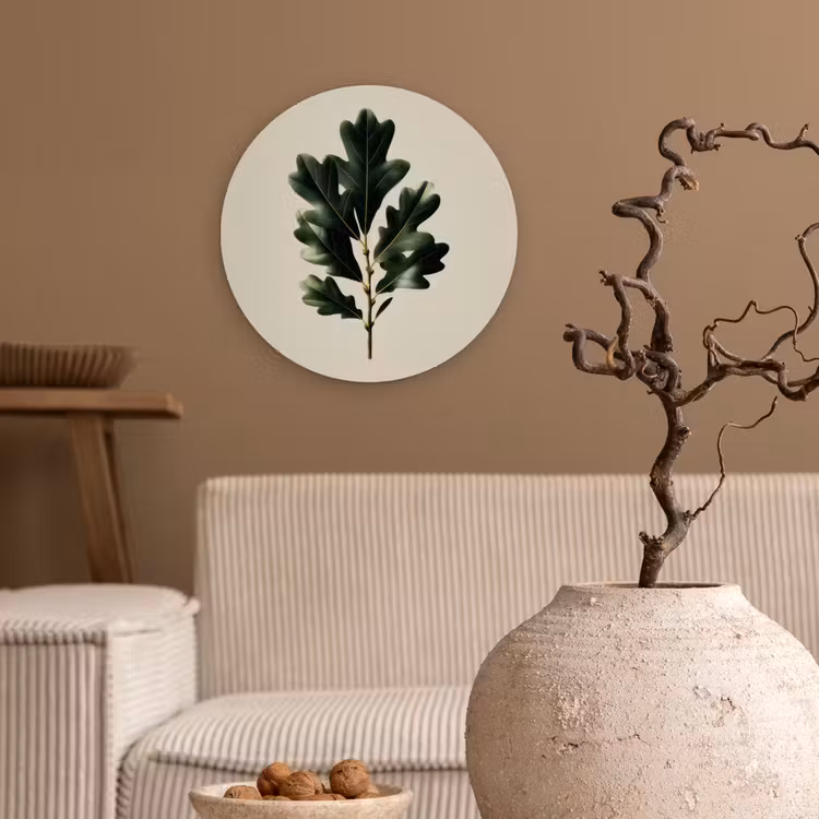 Muurcirkel - Eikenbladeren - Beige - Groen - Golvende randen — 2