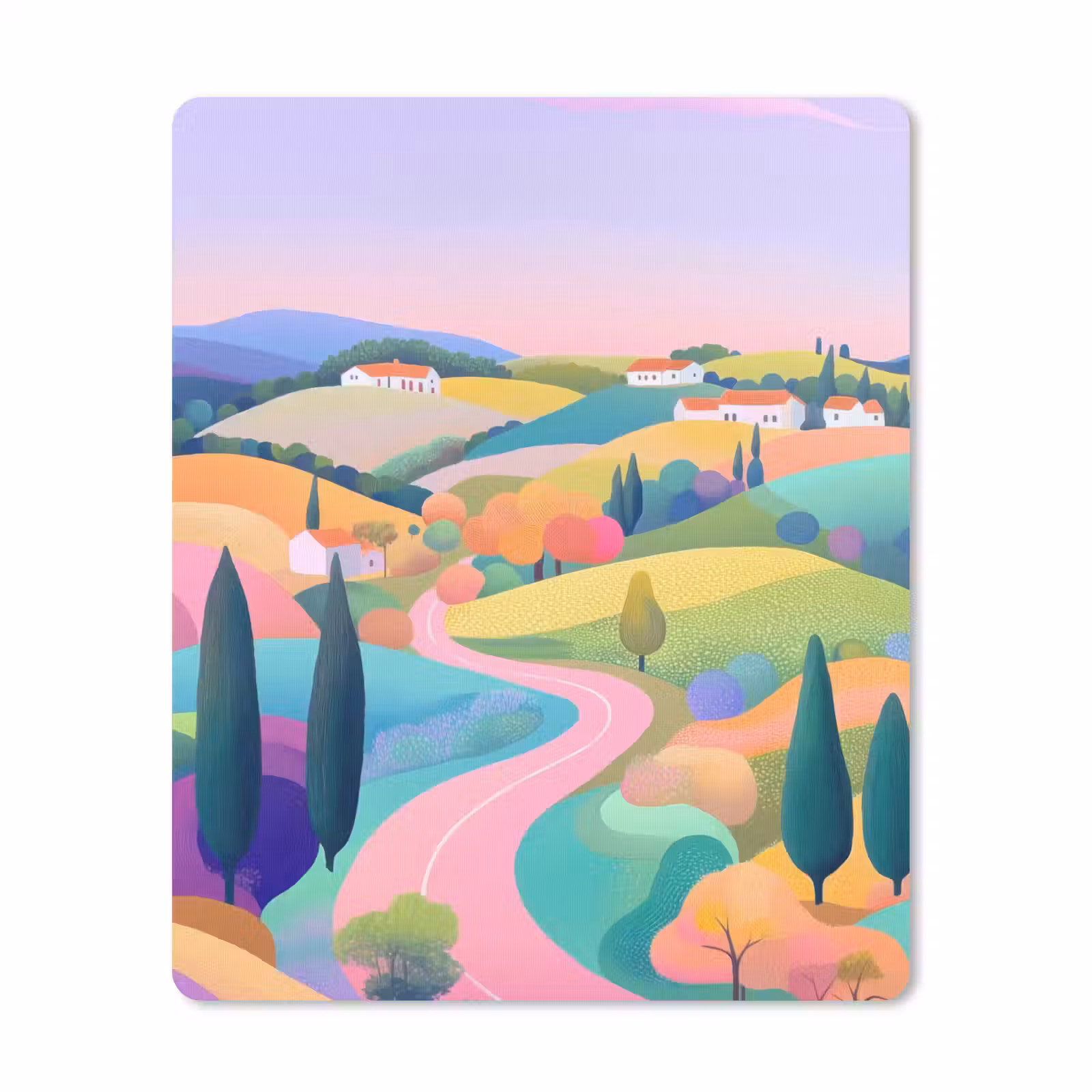 Muismat - Landschap - Paars - Pastel - Huizen — 1