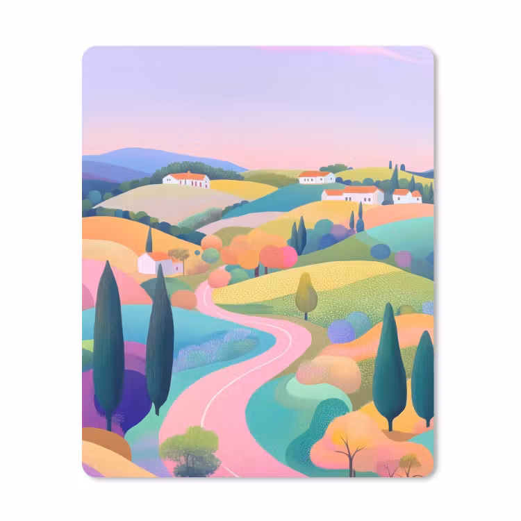Muismat - Landschap - Paars - Pastel - Huizen — 1