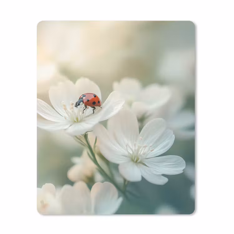 Muismat - Lieveheersbeestje - Bloemen - Wit — 1