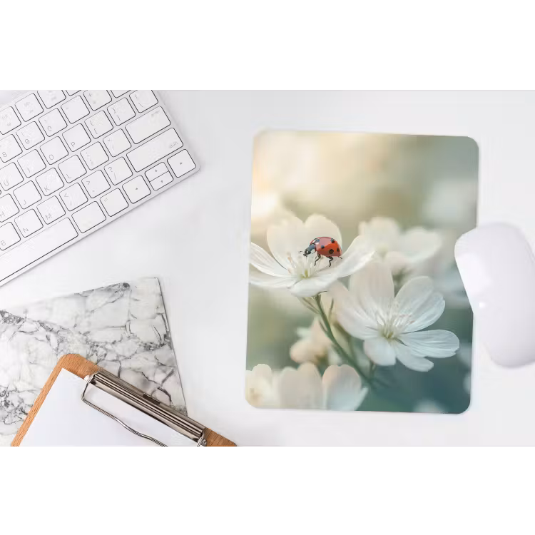 Muismat - Lieveheersbeestje - Bloemen - Wit — 4