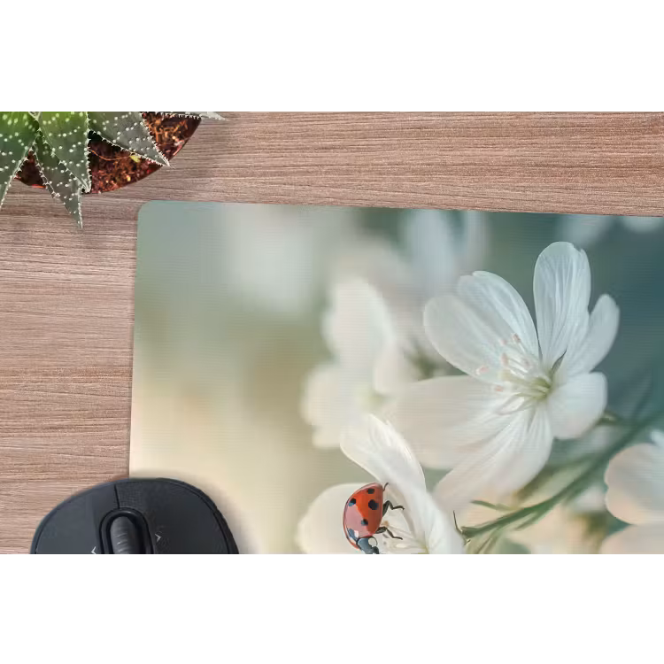 Muismat - Lieveheersbeestje - Bloemen - Wit — 5