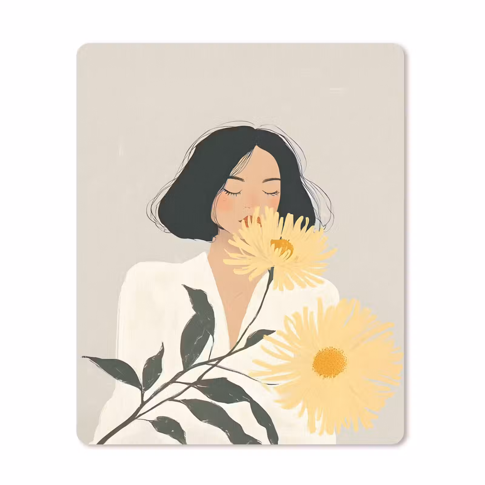Muismat - Vrouw - Bloem - Geel - Minimalistisch — 1