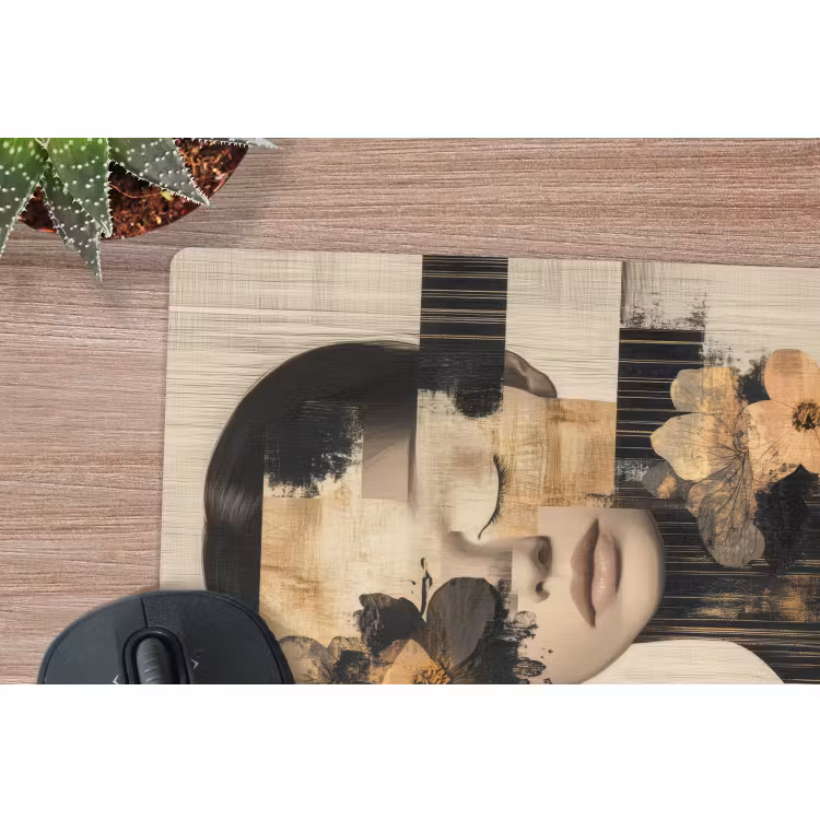 Muismat - Gezicht - Bloemen - Zwart - Vrouw — 5