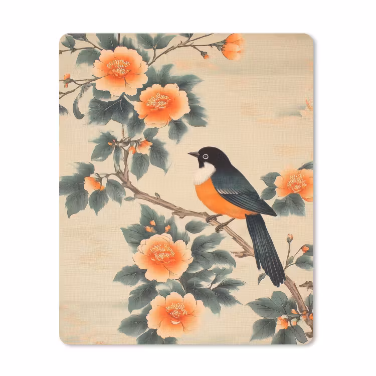 Muismat - Vogel - Tak - Bloemen - Oranje — 1