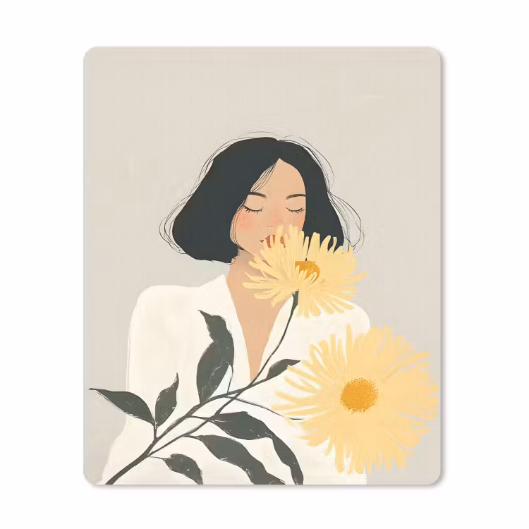 Muismat - Vrouw - Bloem - Geel - Minimalistisch — 1