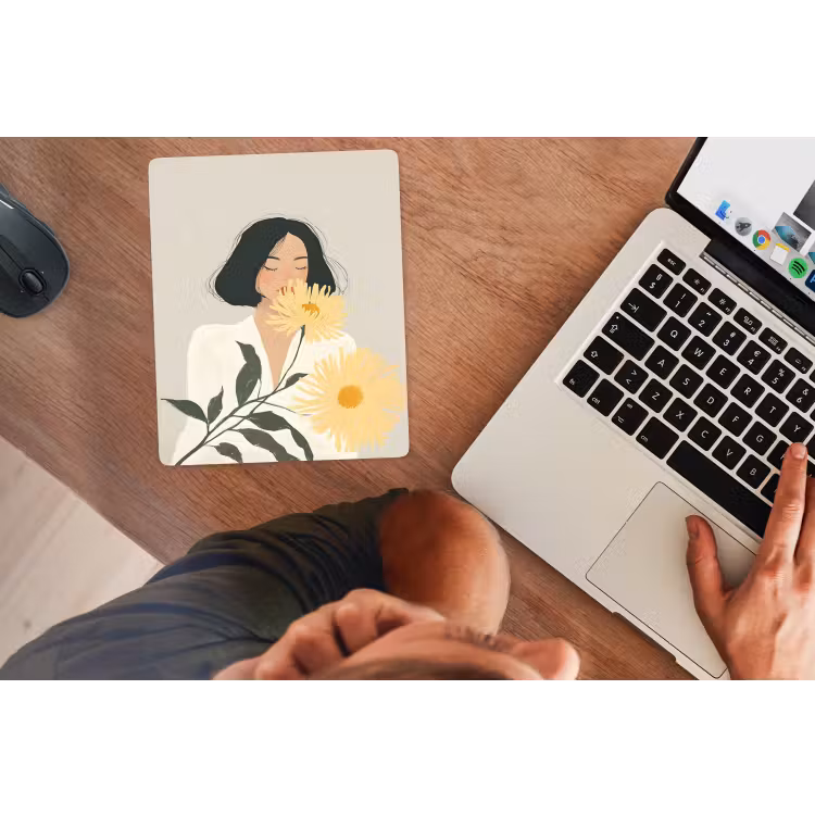 Muismat - Vrouw - Bloem - Geel - Minimalistisch — 2