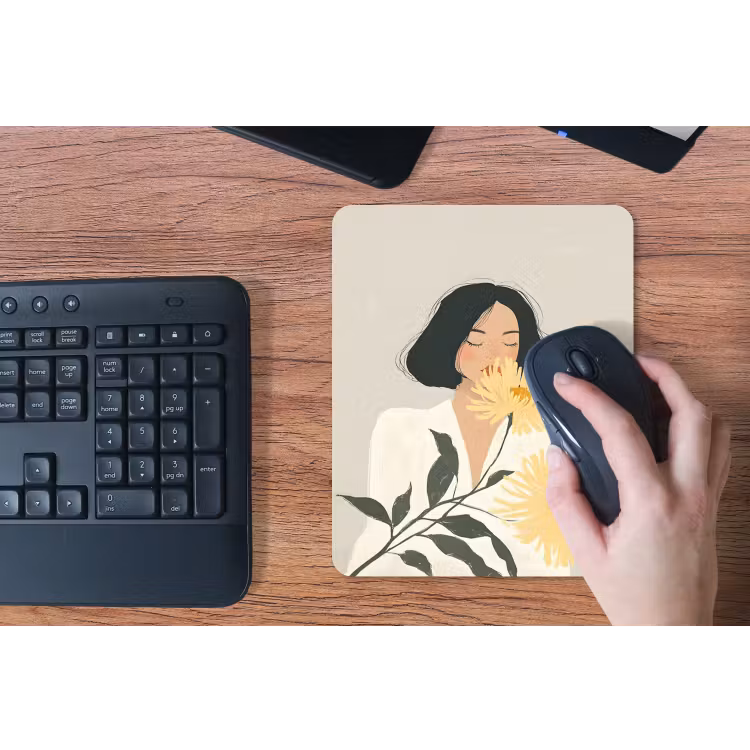 Muismat - Vrouw - Bloem - Geel - Minimalistisch — 3