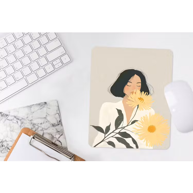 Muismat - Vrouw - Bloem - Geel - Minimalistisch — 4