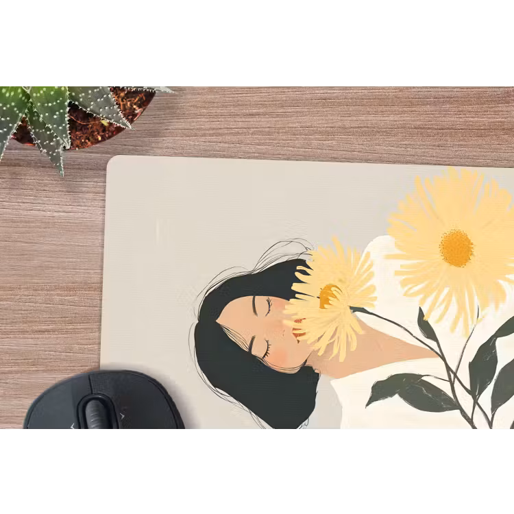 Muismat - Vrouw - Bloem - Geel - Minimalistisch — 5