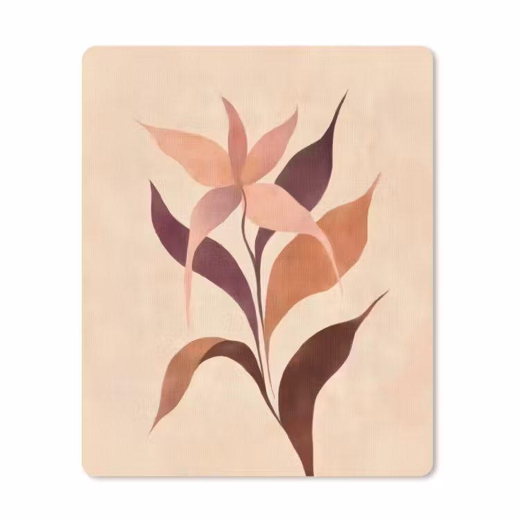 Muismat - Minimalistisch - Bloem - Bladeren - Beige — 1