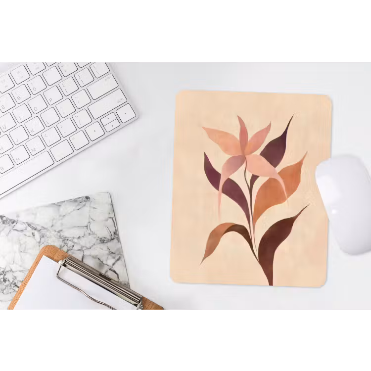 Muismat - Minimalistisch - Bloem - Bladeren - Beige — 4