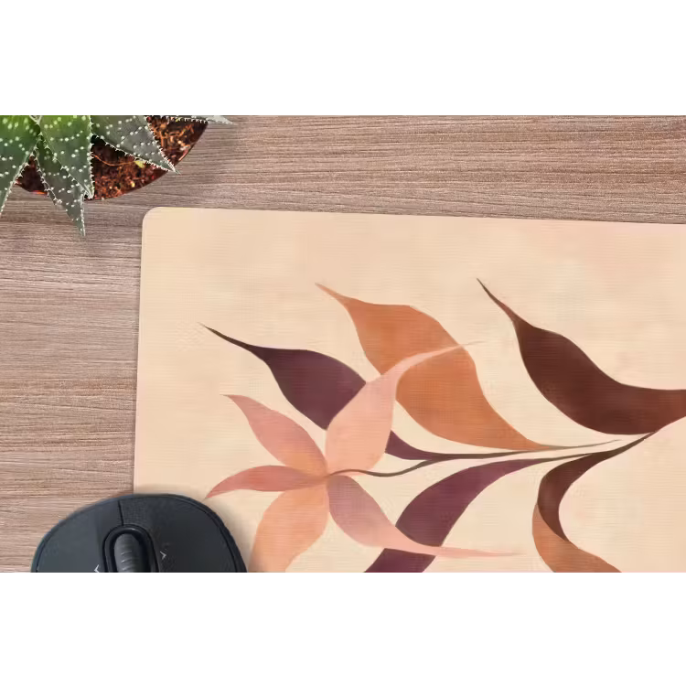 Muismat - Minimalistisch - Bloem - Bladeren - Beige — 5