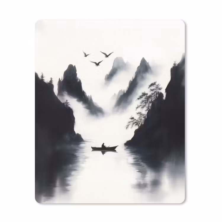 Muismat - Roeiboot - Mistig - Bergen - Vogels — 1