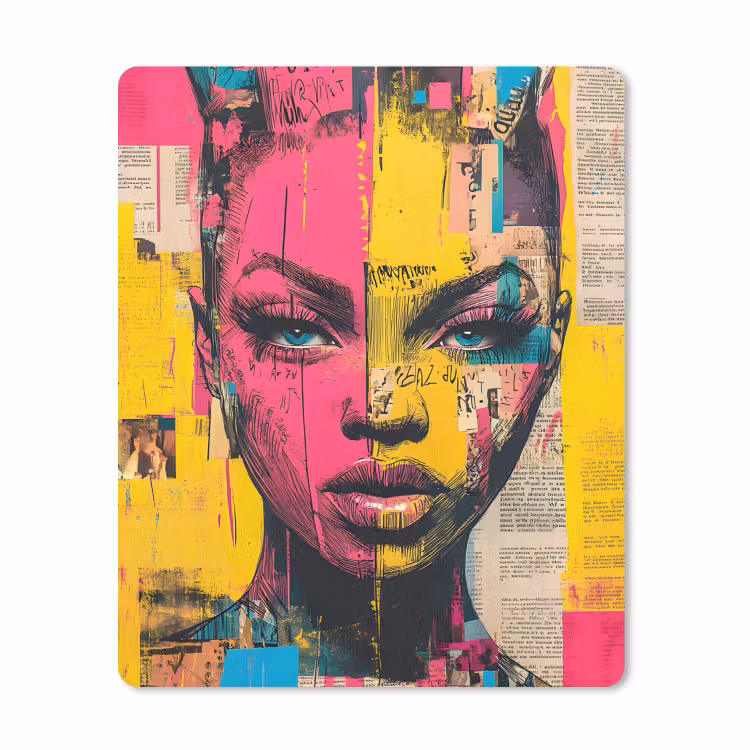 Muismat - Vrouwengezicht - Krantenpapier - Abstract - Roze — 1