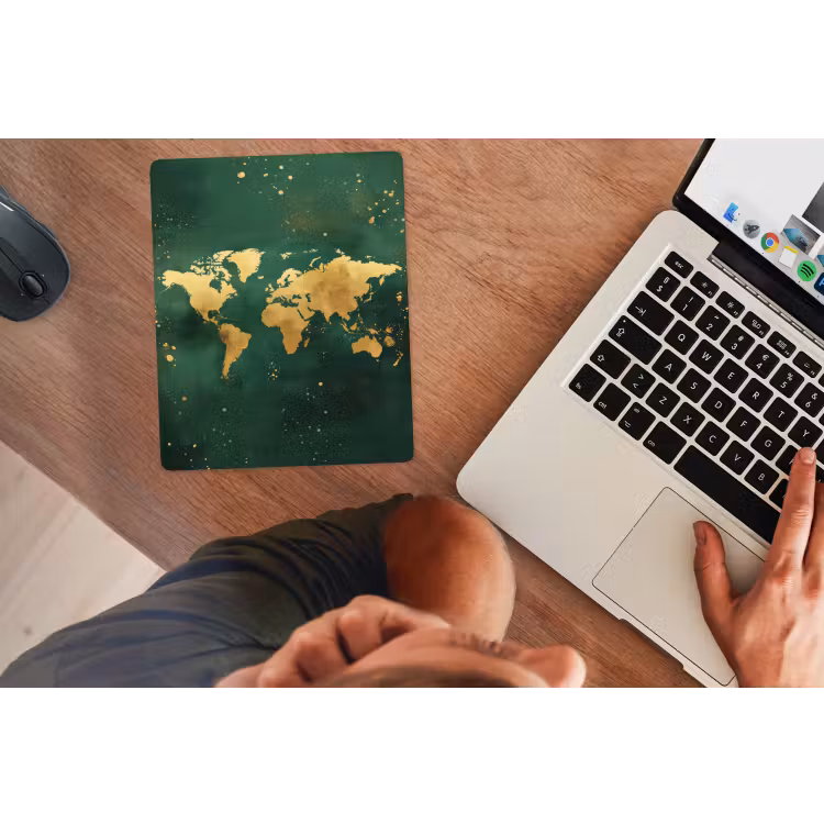 Muismat - Wereldkaart - Groen - Goud — 2
