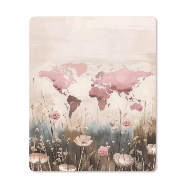 Muismat - Wereldkaart - Roze - Bloemen — 1
