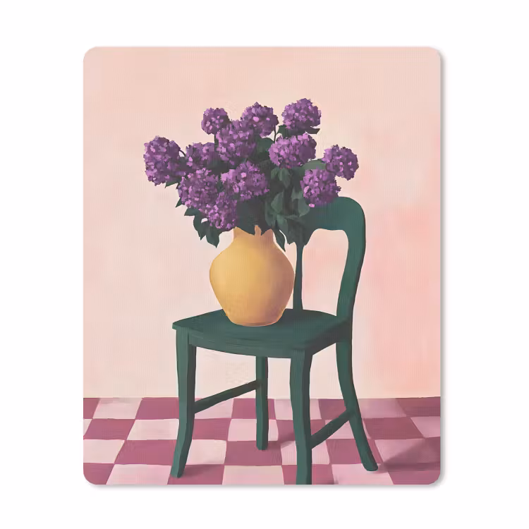 Muismat - Stoel - Vaas - Bloemen - Geblokt — 1