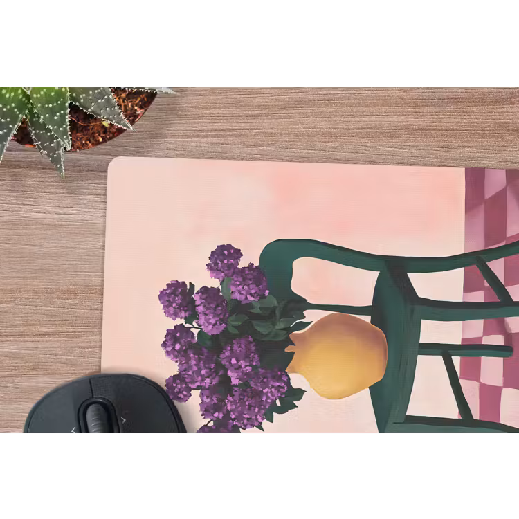 Muismat - Stoel - Vaas - Bloemen - Geblokt — 5