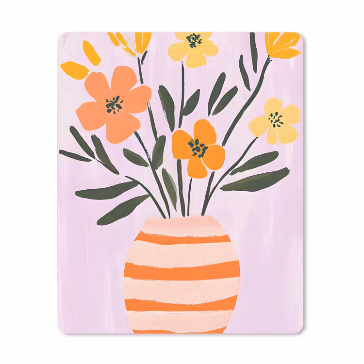 Muismat - Vaas - Gestreept - Bloemen - Oranje — 1