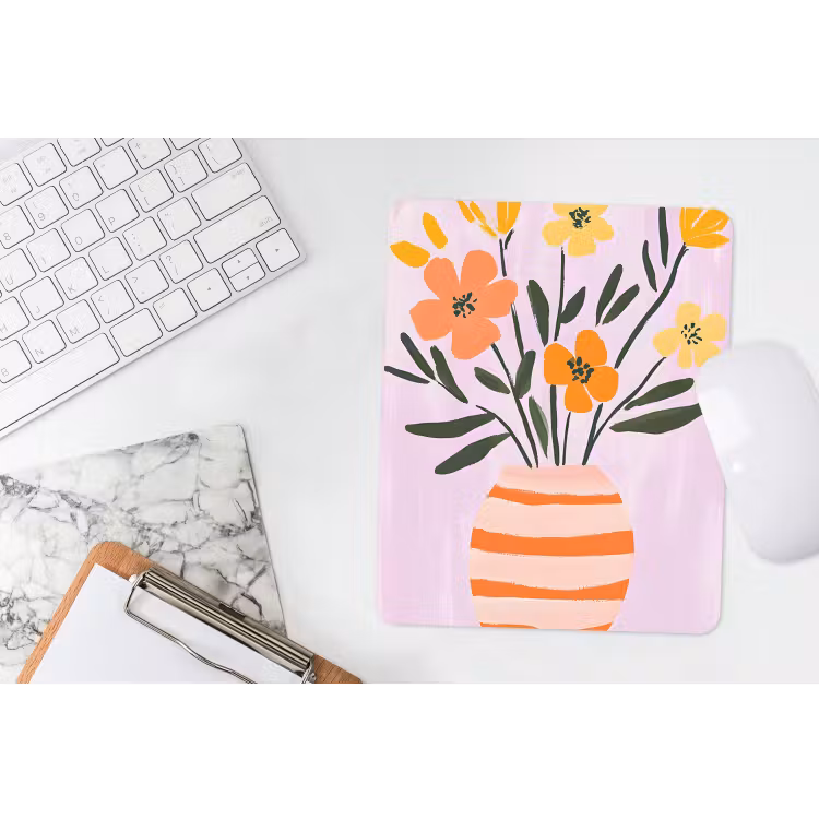 Muismat - Vaas - Gestreept - Bloemen - Oranje — 4