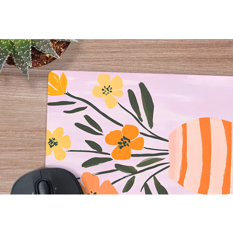 Muismat - Vaas - Gestreept - Bloemen - Oranje — 5