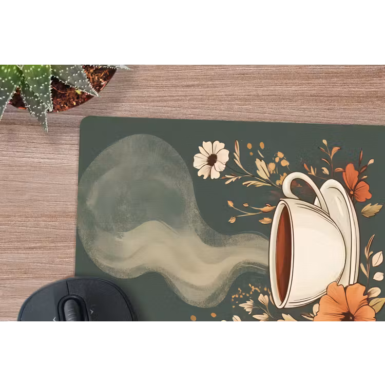 Muismat - Kop - Bloemen - Groen - Koffie — 5