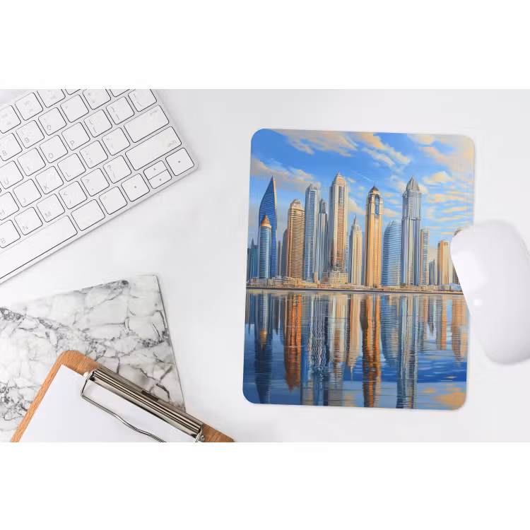 Muismat - Skyline - Wolkenkrabbers - Water - Blauw — 4