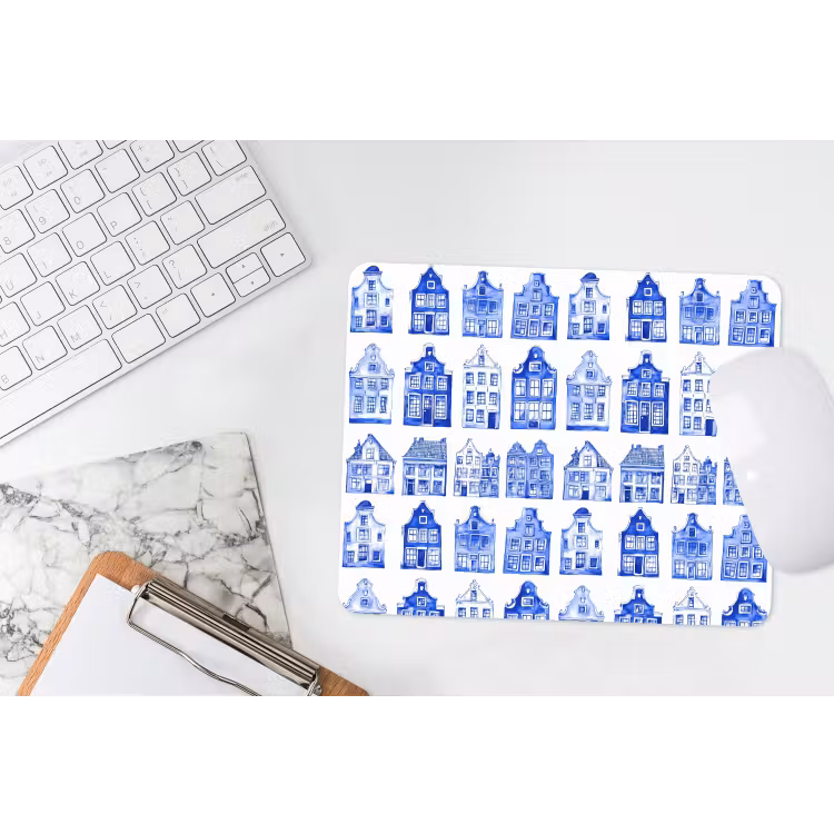 Muismat - Patroon - Huizen - Blauw — 2
