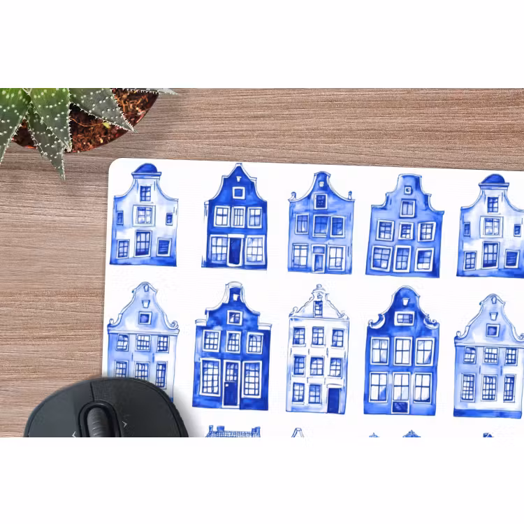 Muismat - Patroon - Huizen - Blauw — 4