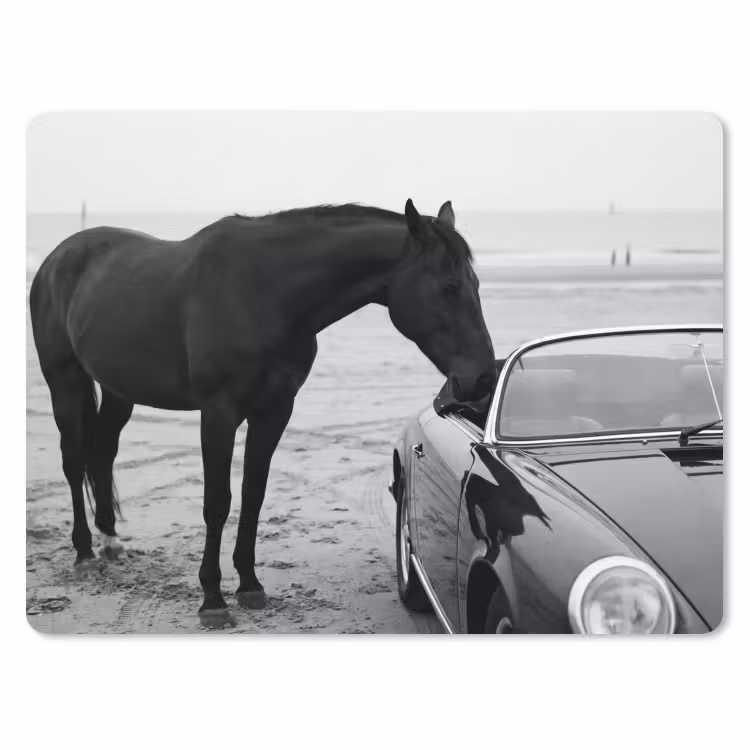 Muismat - Paard - Auto - Zwart - Wit — 1
