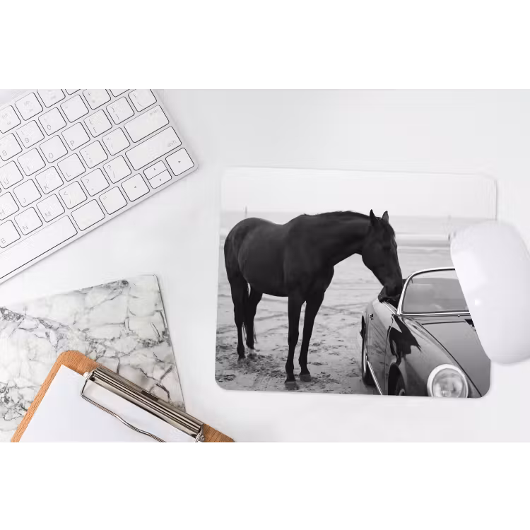 Muismat - Paard - Auto - Zwart - Wit — 2