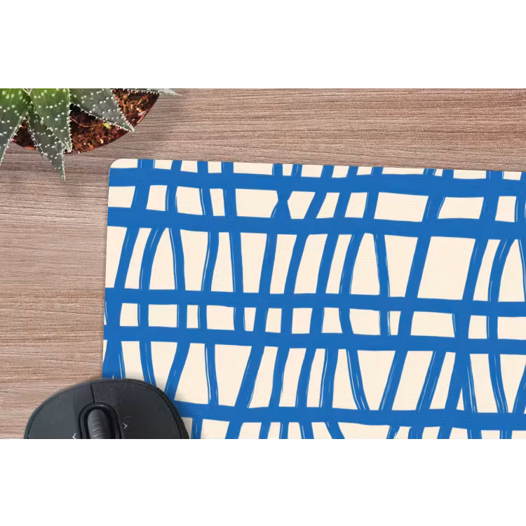 Muismat - Ruitpatroon - Blauw - Crème — 4