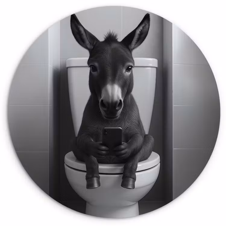 Muurcirkel - Ezel - Telefoon - Toilet - Zwart - Wit — 1