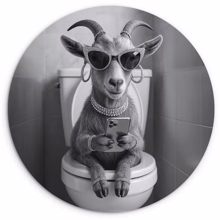 Muurcirkel - Geit - Telefoon - Toilet - Zwart - Wit — 1