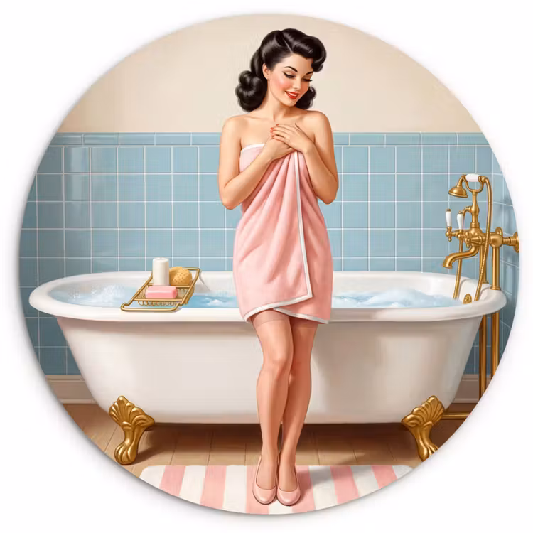 Muurcirkel - Badkamer - Vrouw - Roze — 1