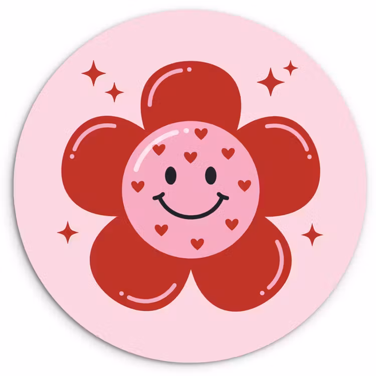 Muurcirkel - Bloem - Roze - Hartjes — 1