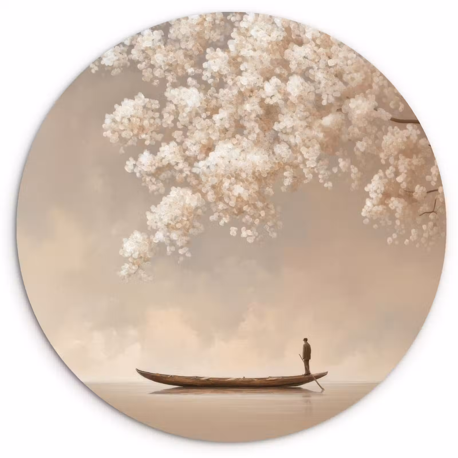 Muurcirkel - Bloesems - Wit - Boot - Minimalistisch — 1