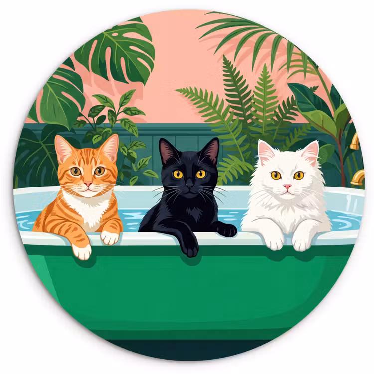 Muurcirkel - Badkamer - Kattenparade - Kleurrijk — 1