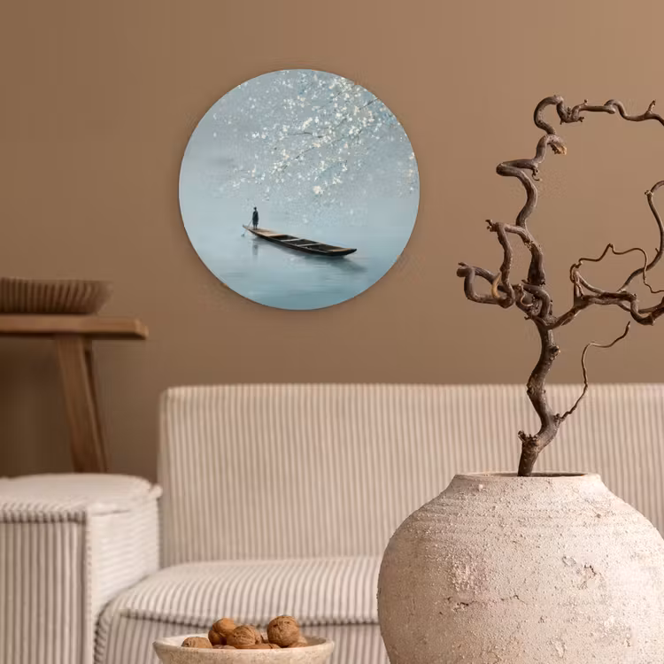 Muurcirkel - Bloesems - Minimalistisch - Wateroppervlak - Boot — 2