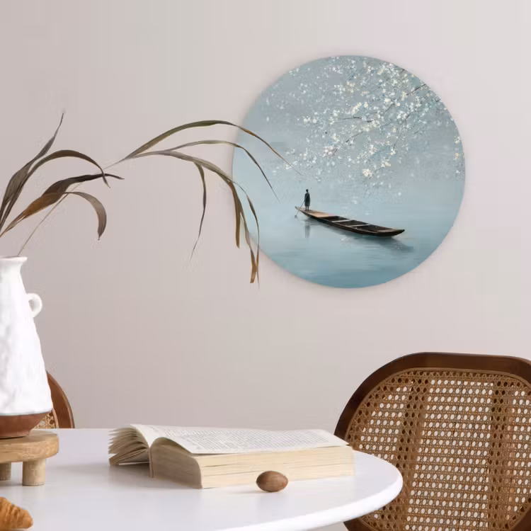 Muurcirkel - Bloesems - Minimalistisch - Wateroppervlak - Boot — 4