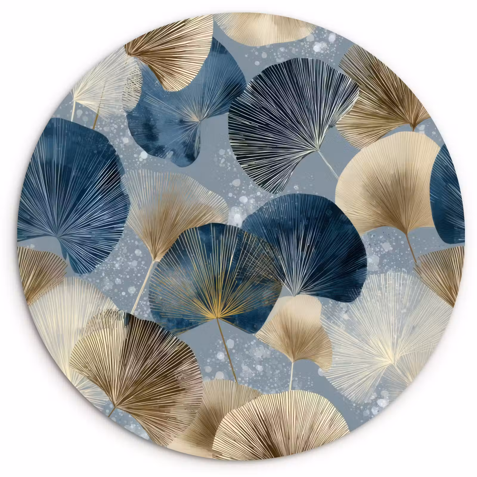 Muurcirkel - Bladeren - Abstract - Goud - Blauw — 1