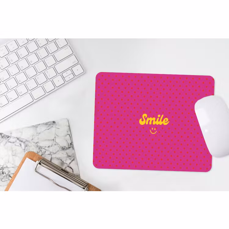 Muismat - Smile - Stippen - Geel - Smiley - Roze — 2