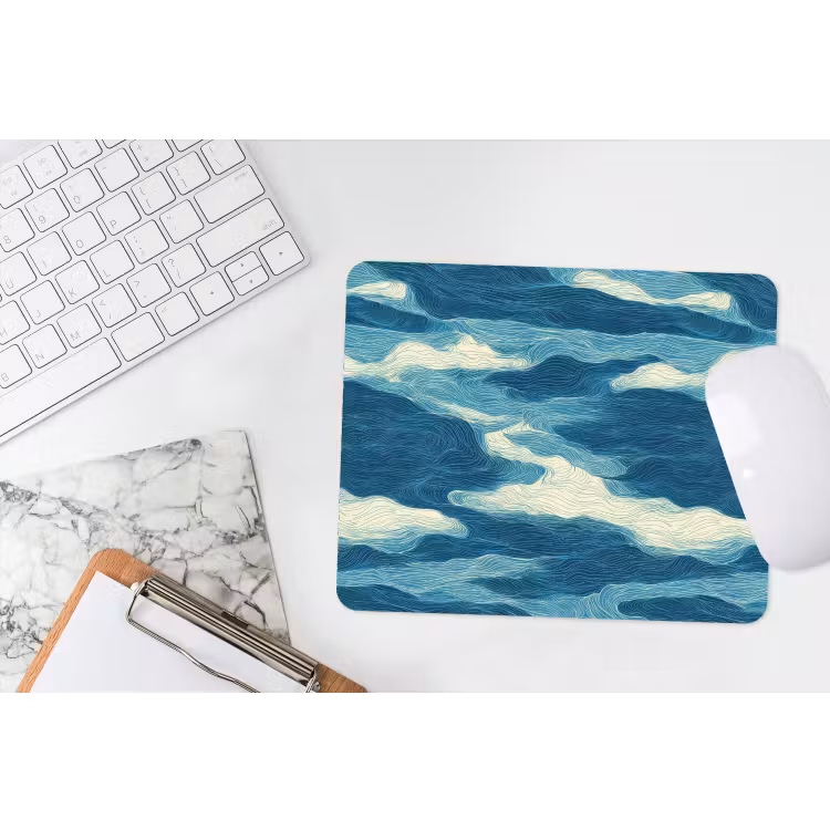 Muismat - Golven - Abstract - Patroon - Blauw - Wit — 2