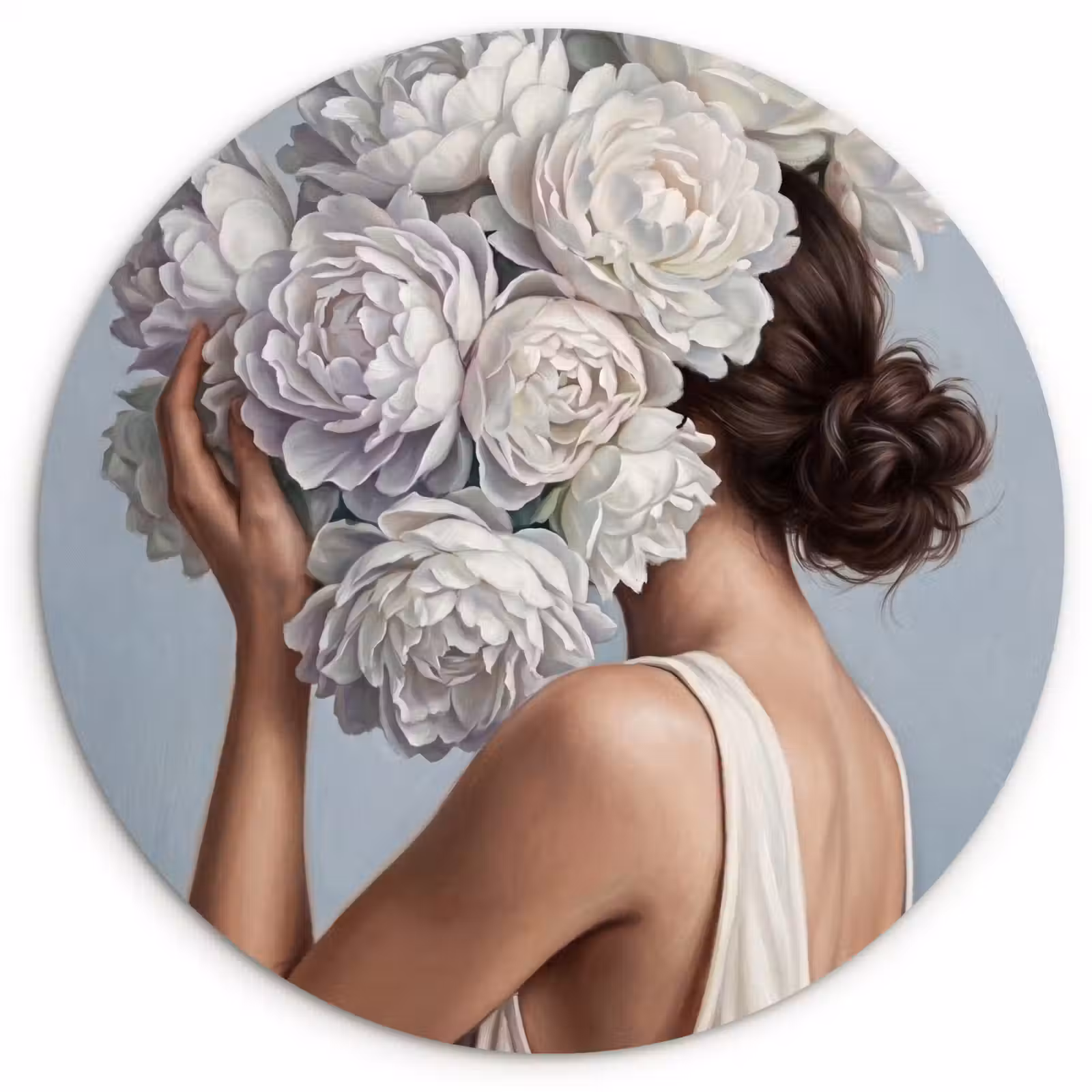 Muurcirkel - Bloemen - Vrouw - Wit — 1