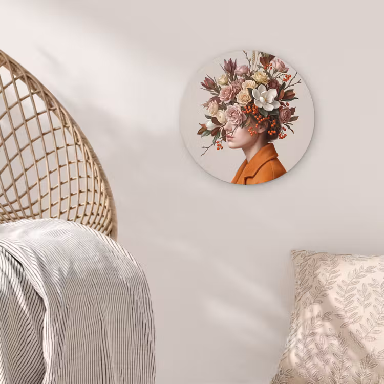 Muurcirkel - Gezicht - Boeket - Kleurrijk — 5