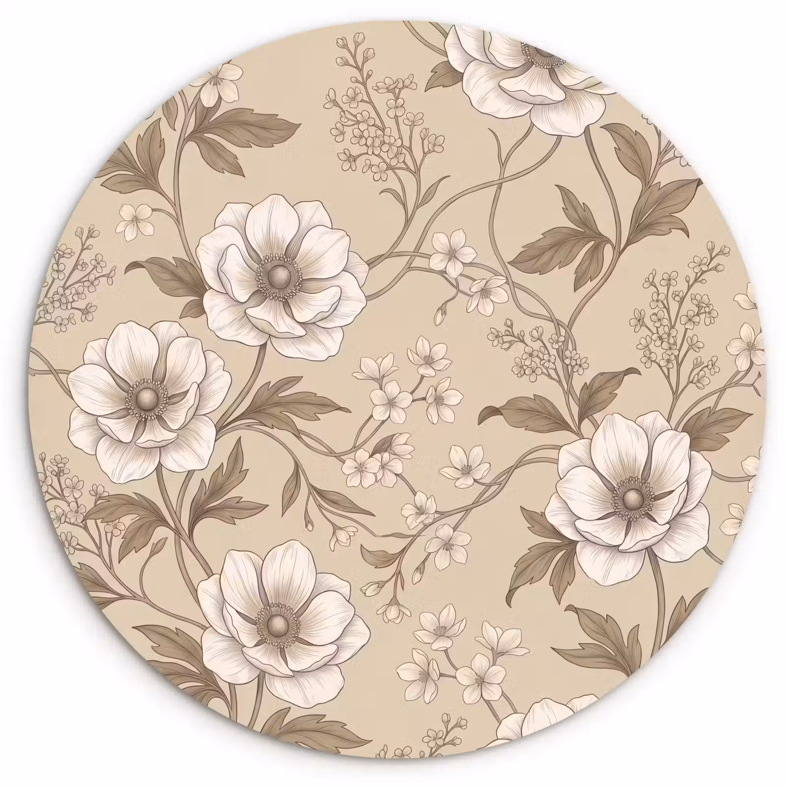 Muurcirkel - Bloemen - Patroon - Beige — 1