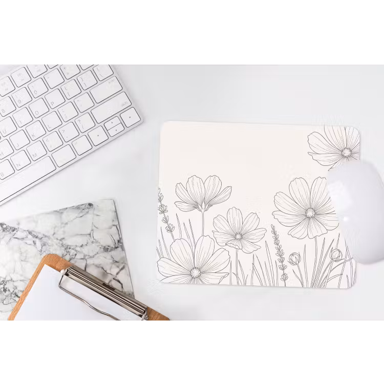 Muismat - Minimalistisch - Modern - Bloemen - Beige — 2